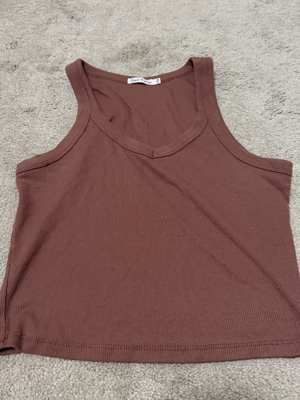 Heart Hips Ribbed V-Neck Cropped Tank - Brown